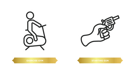 two editable outline icons from sports concept. thin line icons such as exercise gym, starting gun vector.