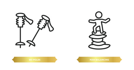 two editable outline icons from sports concept. thin line icons such as ski poles, man balancing vector.
