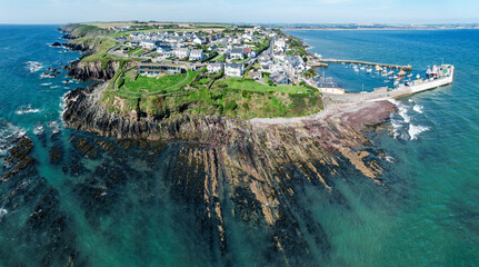 Panoramic aerial view of Ballycotton, a coastal fishing  village in County Cork, Ireland