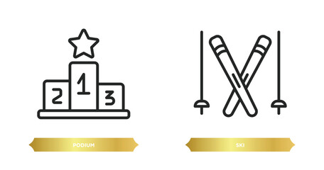 two editable outline icons from sport concept. thin line icons such as podium, ski vector.