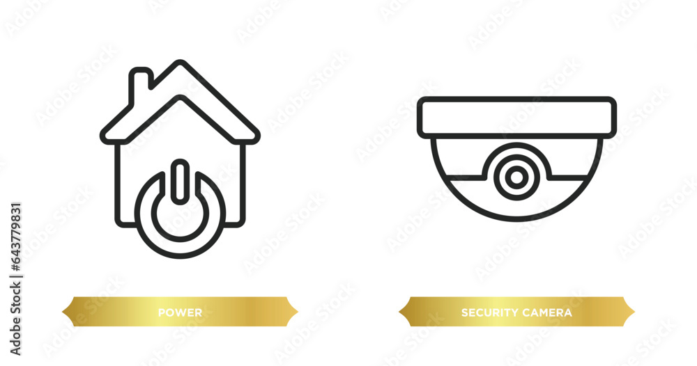 Poster two editable outline icons from smart home concept. thin line icons such as power, security camera v