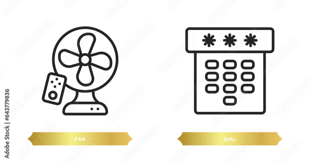 Poster two editable outline icons from smart home concept. thin line icons such as fan, dial vector.