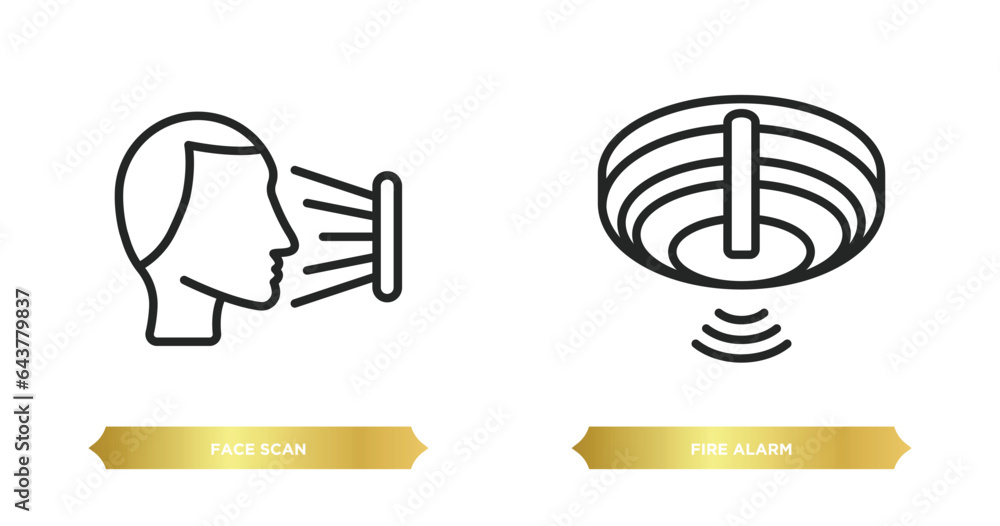 Poster two editable outline icons from smart home concept. thin line icons such as face scan, fire alarm ve