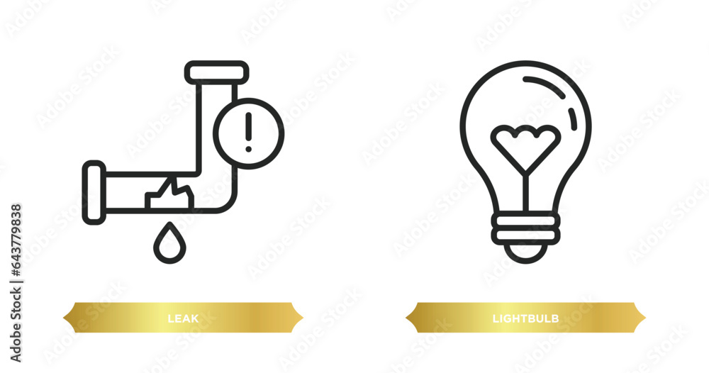Poster two editable outline icons from smart home concept. thin line icons such as leak, lightbulb vector.