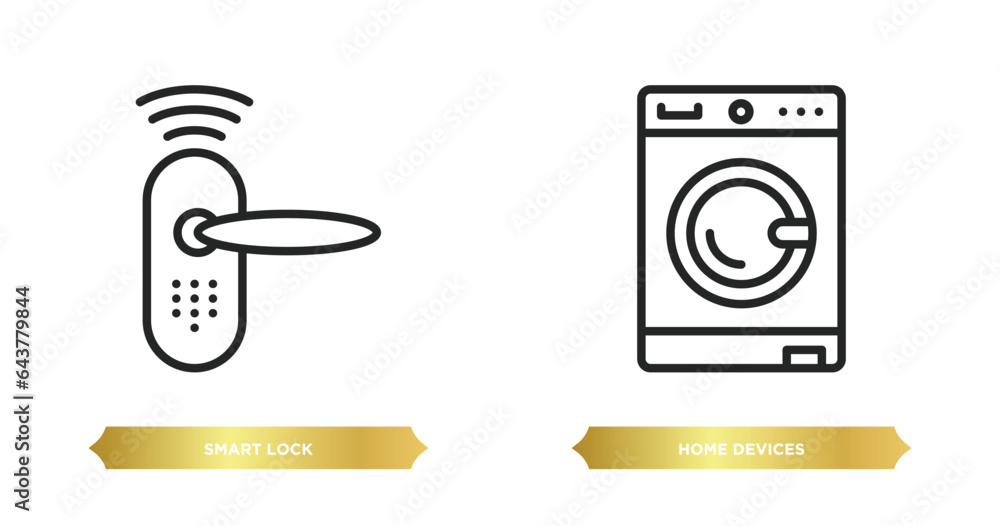 Poster two editable outline icons from smart home concept. thin line icons such as smart lock, home devices