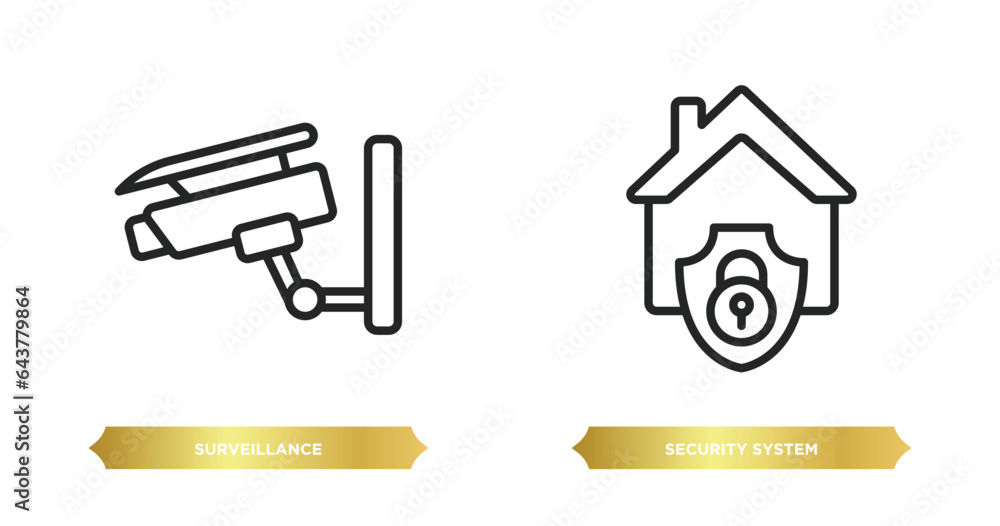 Poster two editable outline icons from smart home concept. thin line icons such as surveillance, security s