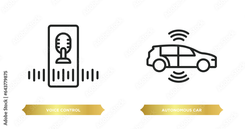 Poster two editable outline icons from smart home concept. thin line icons such as voice control, autonomou