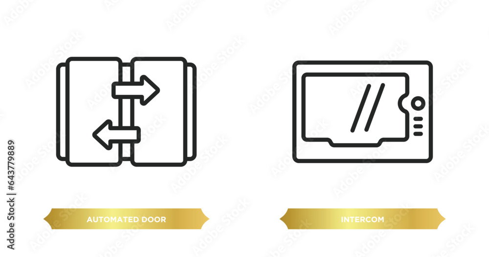 Poster two editable outline icons from smart home concept. thin line icons such as automated door, intercom
