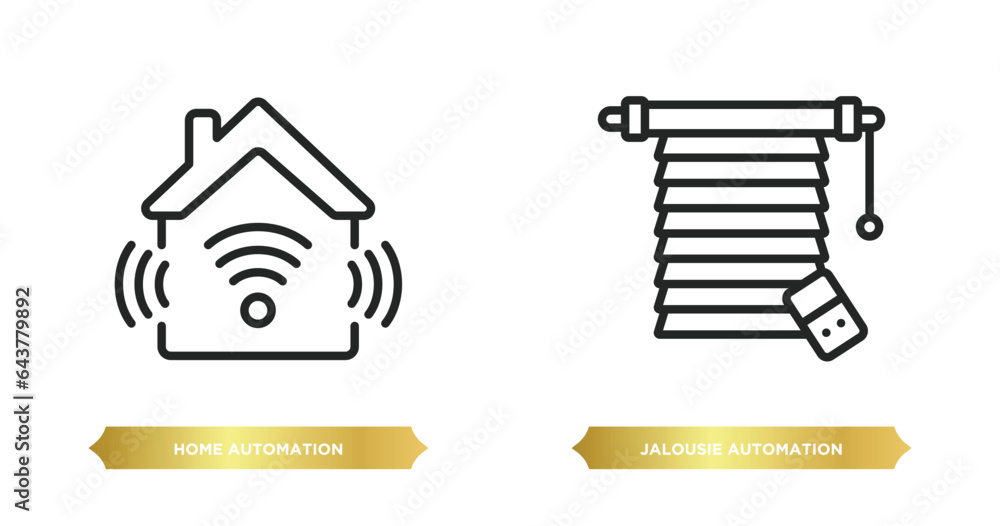 Poster two editable outline icons from smart home concept. thin line icons such as home automation, jalousi