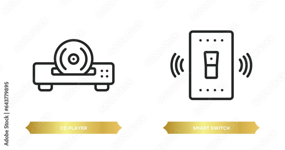 Poster two editable outline icons from smart home concept. thin line icons such as cd player, smart switch 