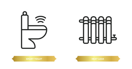 two editable outline icons from smart home concept. thin line icons such as smart toilet, heat leak vector.