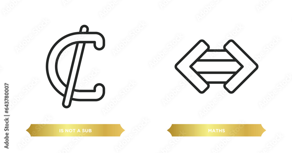 Poster two editable outline icons from signs concept. thin line icons such as is not a sub, maths vector.