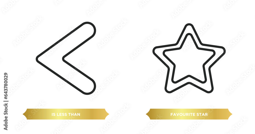 Poster two editable outline icons from signs concept. thin line icons such as is less than, favourite star 