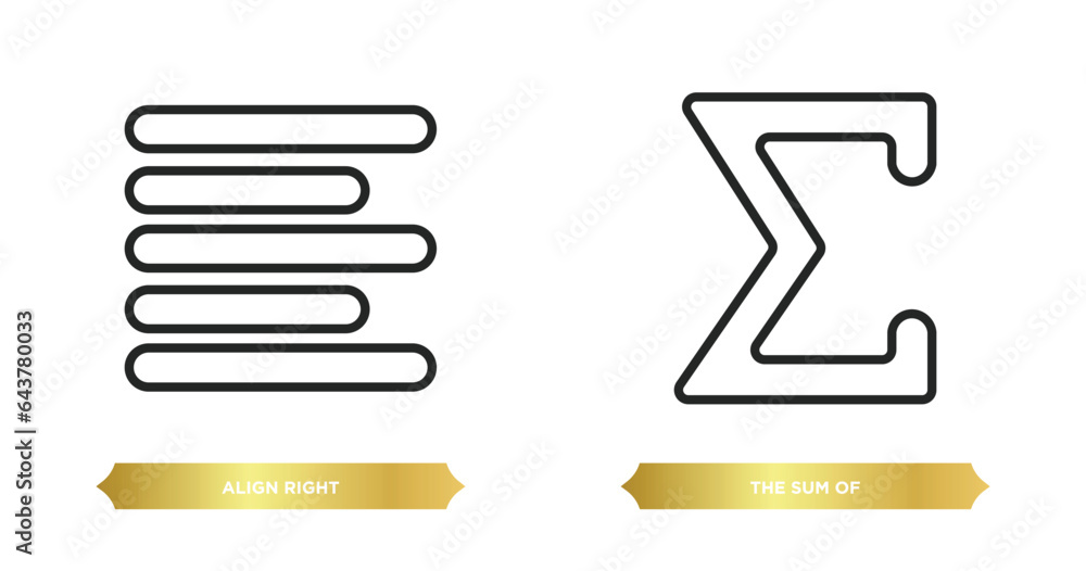 Poster two editable outline icons from signs concept. thin line icons such as align right, the sum of vecto