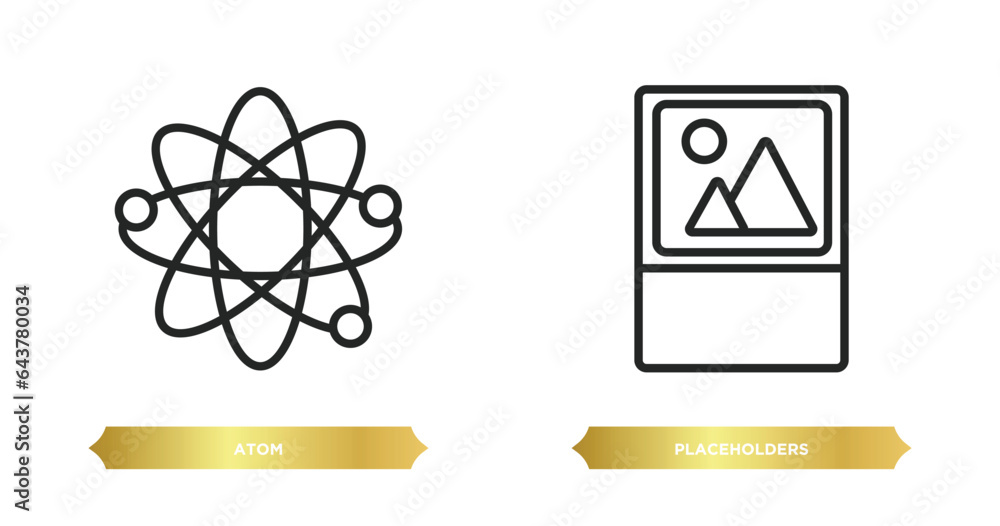 Poster two editable outline icons from signs concept. thin line icons such as atom, placeholders vector.