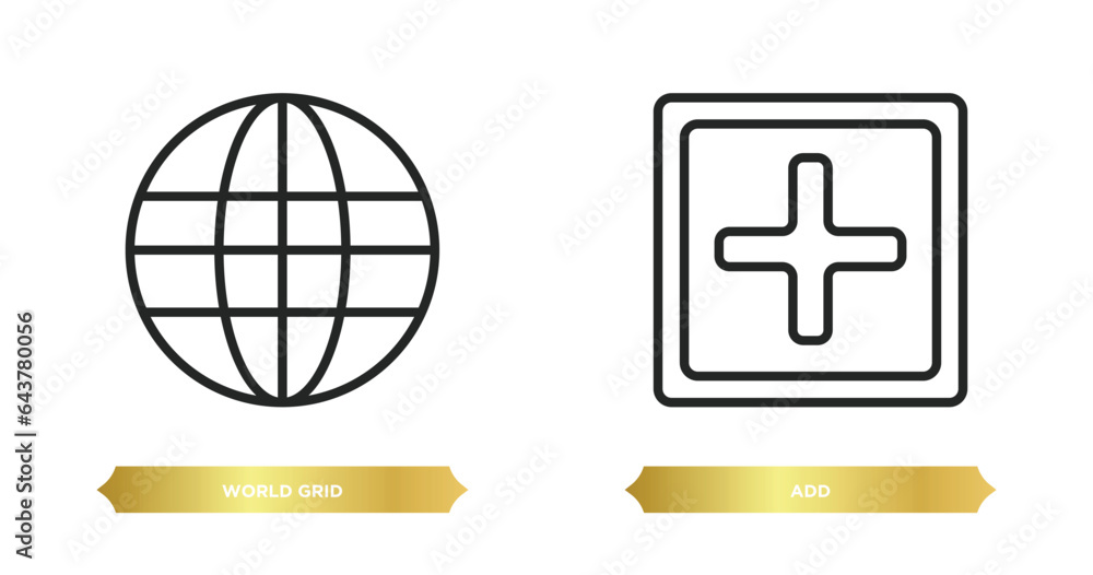 Aufkleber two editable outline icons from signs concept. thin line icons such as world grid, add vector.