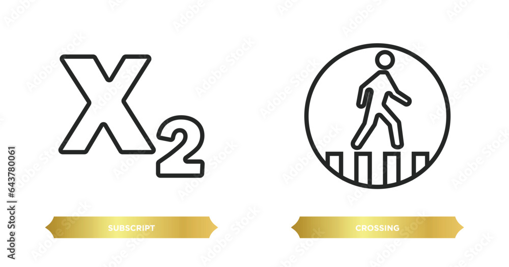 Aufkleber two editable outline icons from signs concept. thin line icons such as subscript, crossing vector.
