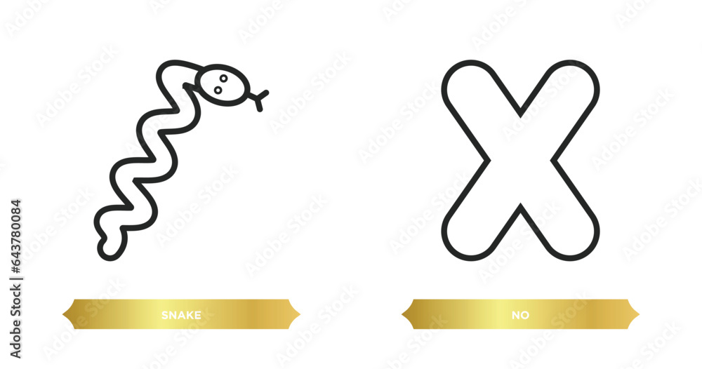 Poster two editable outline icons from signs concept. thin line icons such as snake, no vector.