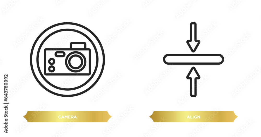 Aufkleber two editable outline icons from signs concept. thin line icons such as camera, align vector.
