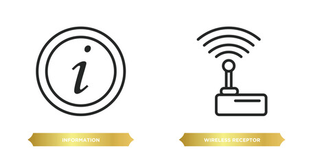 two editable outline icons from signs concept. thin line icons such as information, wireless receptor vector.