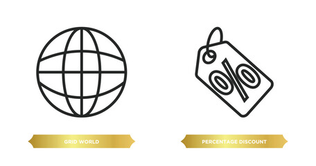 two editable outline icons from signs concept. thin line icons such as grid world, percentage discount vector.