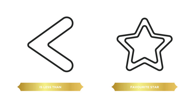 two editable outline icons from signs concept. thin line icons such as is less than, favourite star vector.