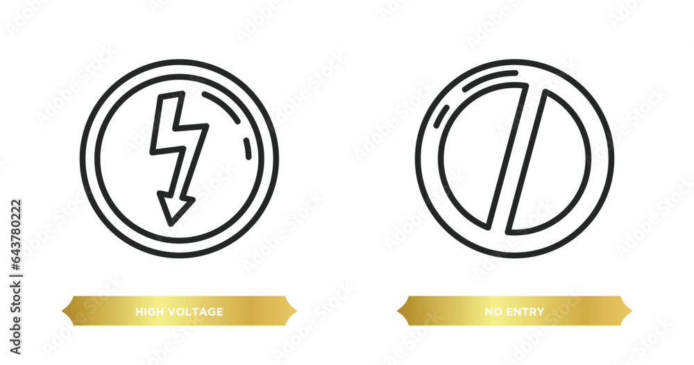 Wall mural two editable outline icons from signs concept. thin line icons such as high voltage, no entry vector