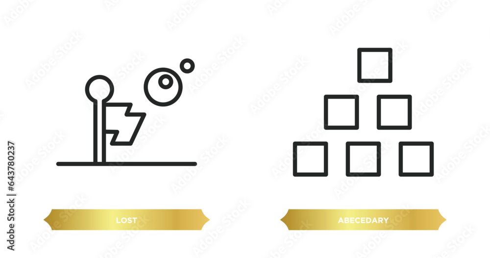 Poster two editable outline icons from signaling concept. thin line icons such as lost, abecedary vector.