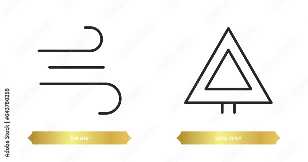 Poster two editable outline icons from signaling concept. thin line icons such as on air, give way vector.
