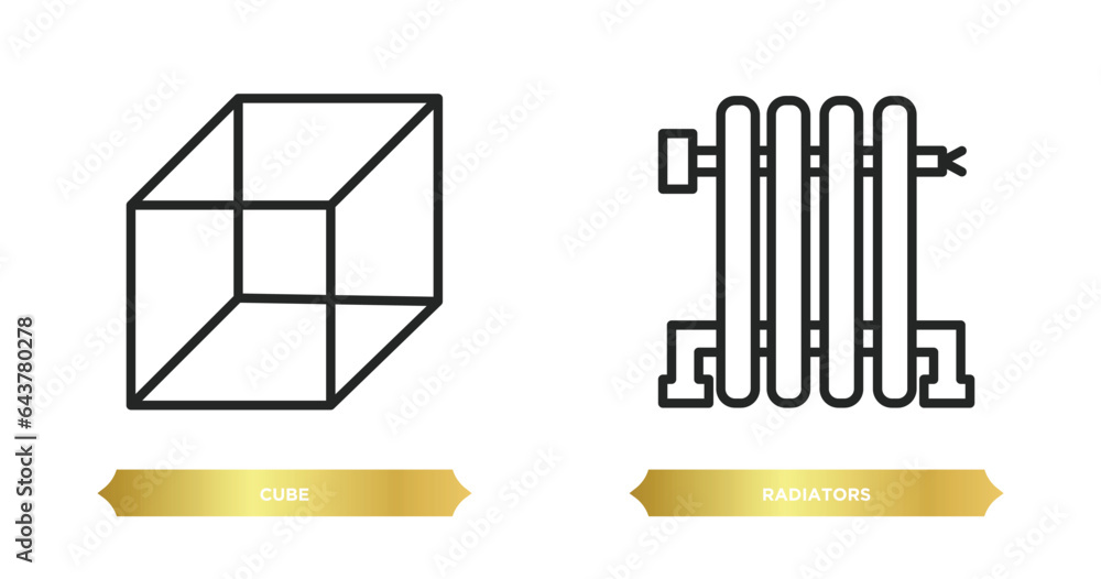 Poster two editable outline icons from shapes concept. thin line icons such as cube, radiators vector.