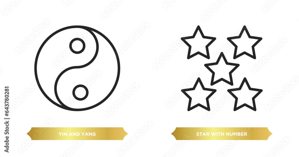 Poster two editable outline icons from shapes concept. thin line icons such as yin and yang, star with numb