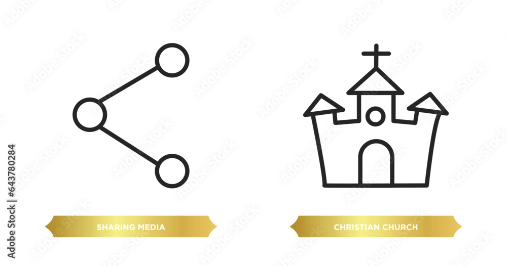 Aufkleber two editable outline icons from shapes concept. thin line icons such as sharing media, christian chu