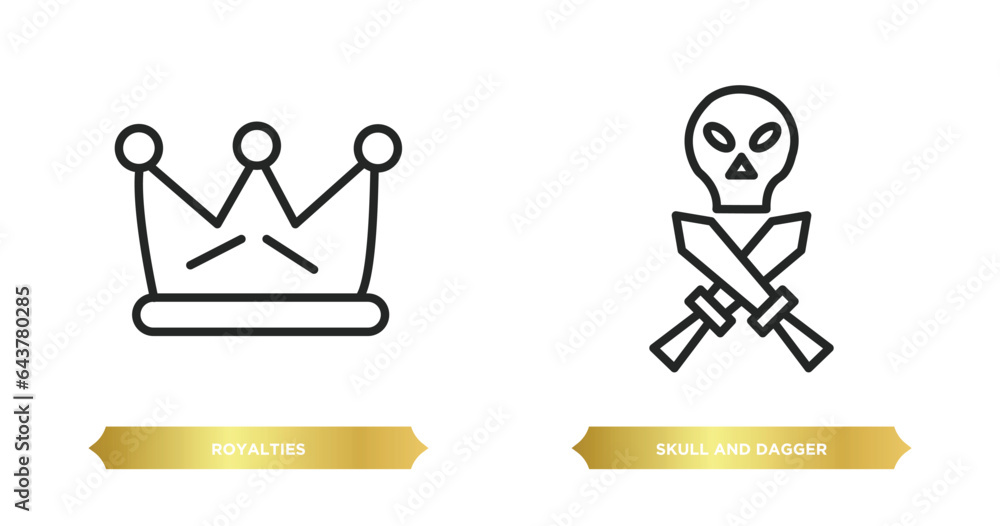 Poster two editable outline icons from shapes concept. thin line icons such as royalties, skull and dagger 