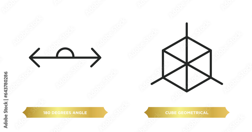 Poster two editable outline icons from shapes concept. thin line icons such as 180 degrees angle, cube geom
