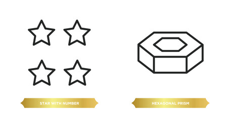 two editable outline icons from shapes concept. thin line icons such as star with number four, hexagonal prism vector.