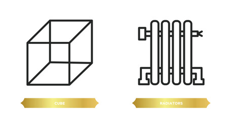 two editable outline icons from shapes concept. thin line icons such as cube, radiators vector.