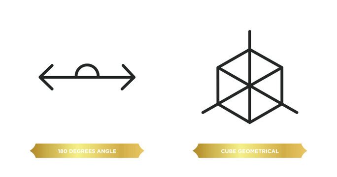 two editable outline icons from shapes concept. thin line icons such as 180 degrees angle, cube geometrical vector.