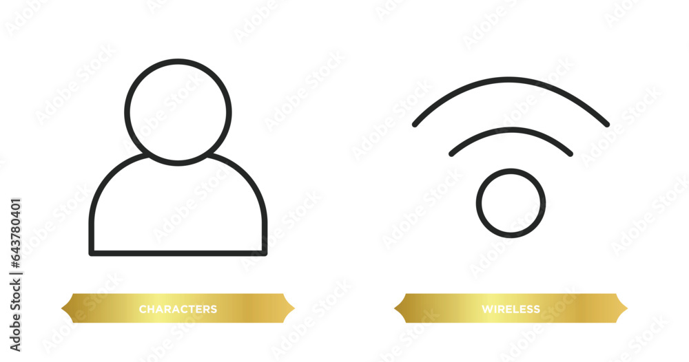 Poster two editable outline icons from shapes concept. thin line icons such as characters, wireless vector.