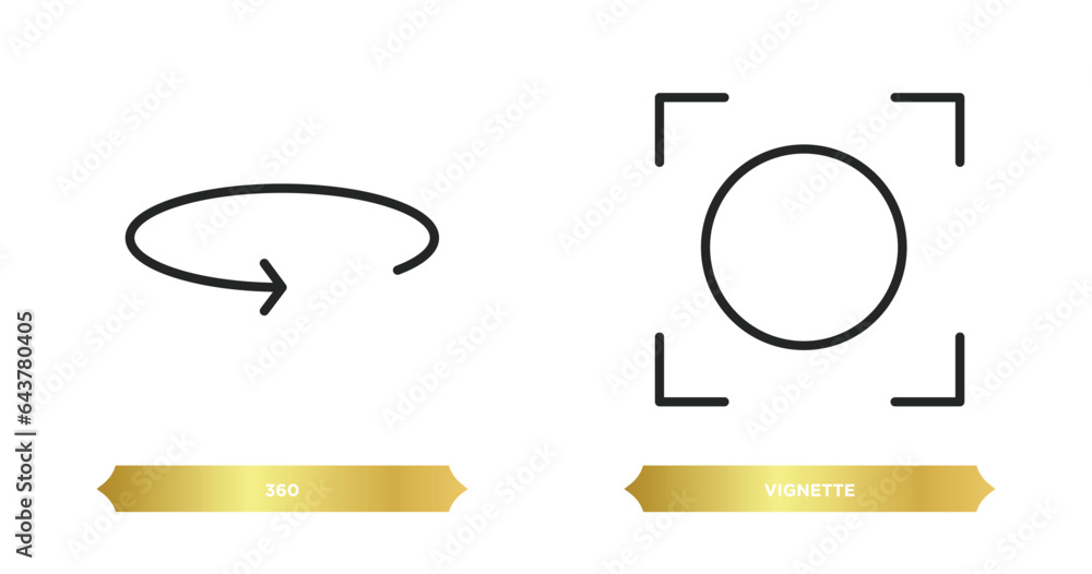 Poster two editable outline icons from shapes concept. thin line icons such as 360, vignette vector.