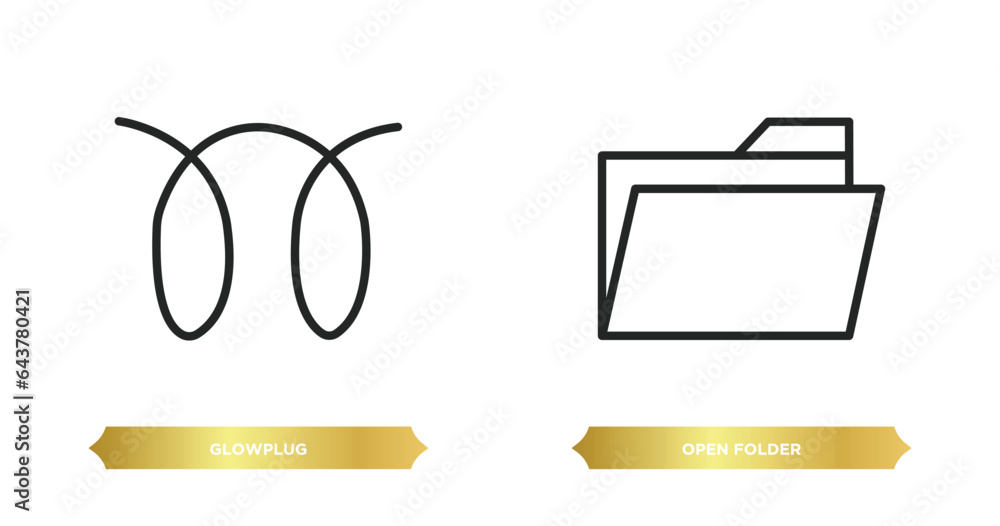 Poster two editable outline icons from shapes concept. thin line icons such as glowplug, open folder vector