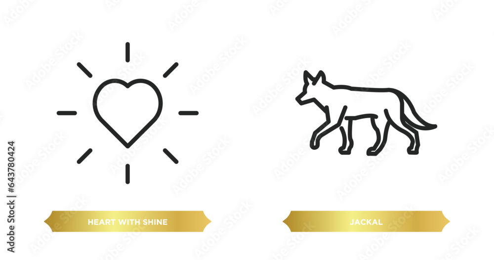 Poster two editable outline icons from shapes concept. thin line icons such as heart with shine, jackal vec