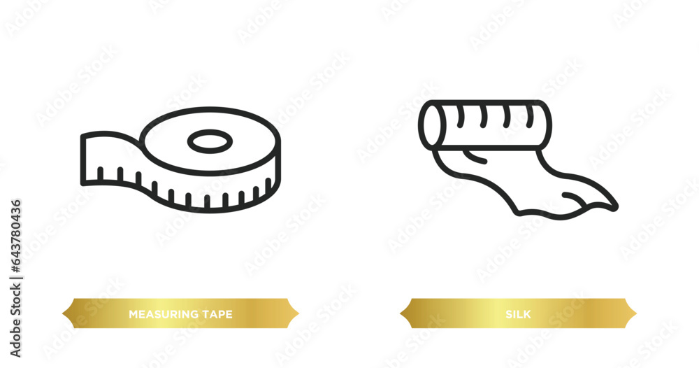 Poster two editable outline icons from sew concept. thin line icons such as measuring tape, silk vector.