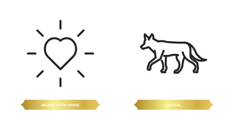 two editable outline icons from shapes concept. thin line icons such as heart with shine, jackal vector.