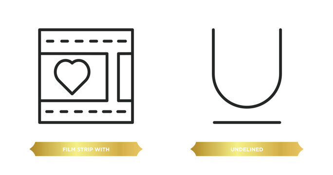 two editable outline icons from shapes concept. thin line icons such as film strip with heart, undelined vector.