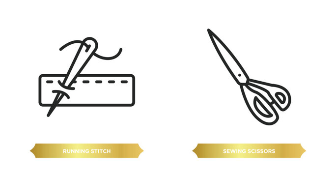 two editable outline icons from sew concept. thin line icons such as running stitch, sewing scissors vector.