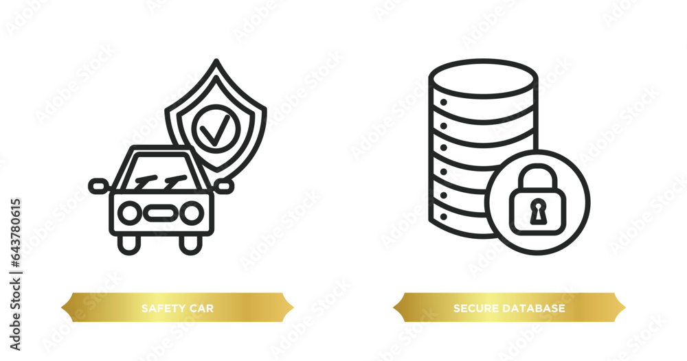 Poster two editable outline icons from security concept. thin line icons such as safety car, secure databas