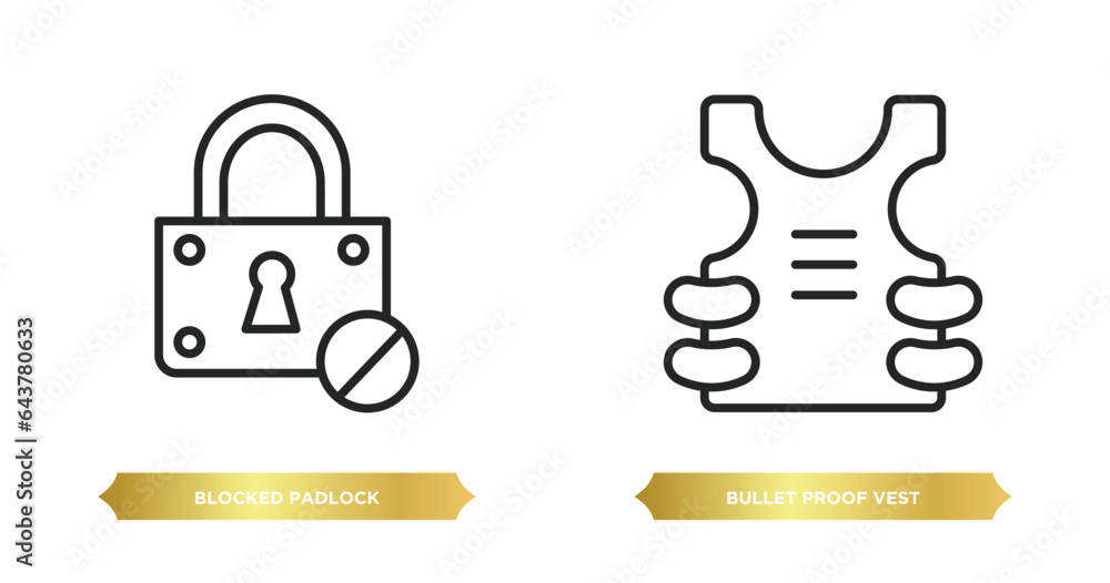Poster two editable outline icons from security concept. thin line icons such as blocked padlock, bullet pr