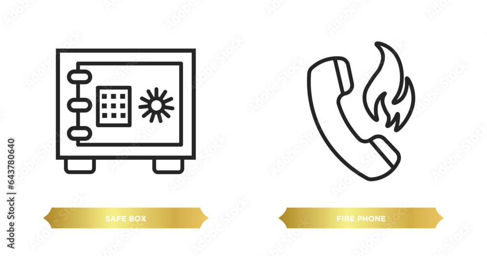 Poster two editable outline icons from security concept. thin line icons such as safe box, fire phone vecto