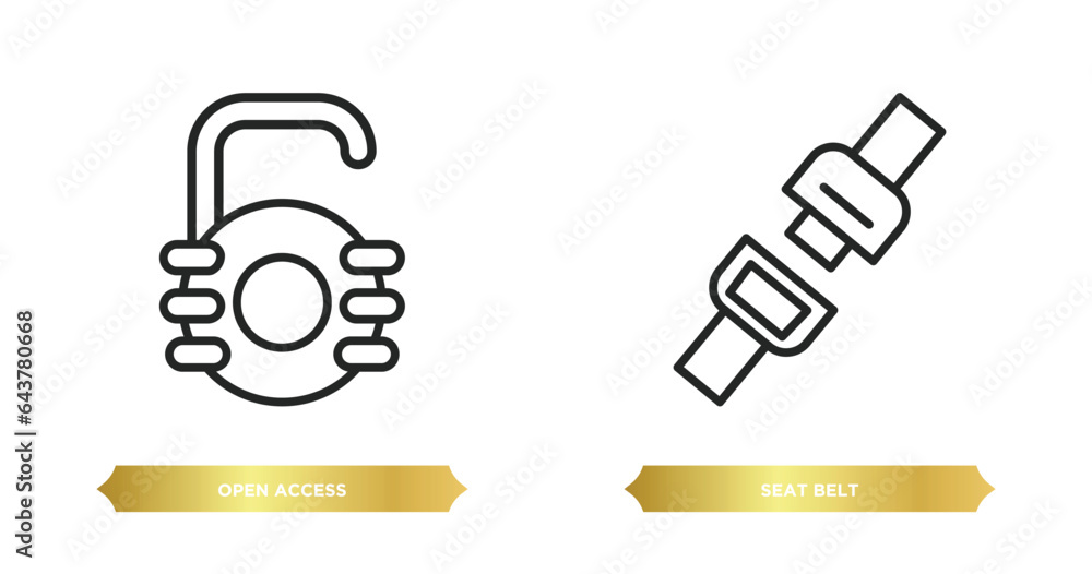 Poster two editable outline icons from security concept. thin line icons such as open access, seat belt vec