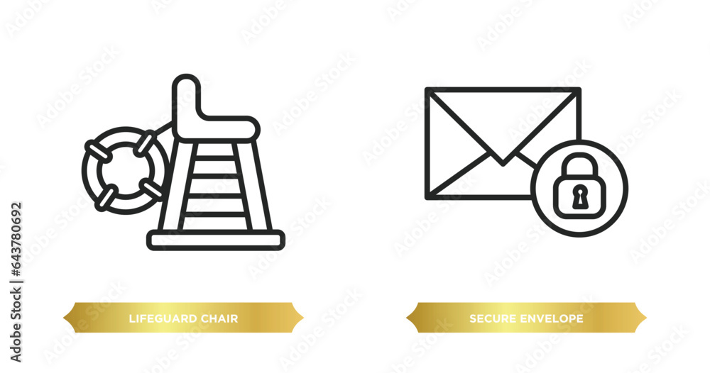 Poster two editable outline icons from security concept. thin line icons such as lifeguard chair, secure en